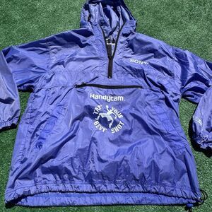Vintage Sony Handycam Jacket XL Mens Blue Pullover Windbreaker 90s 1/4 Zip